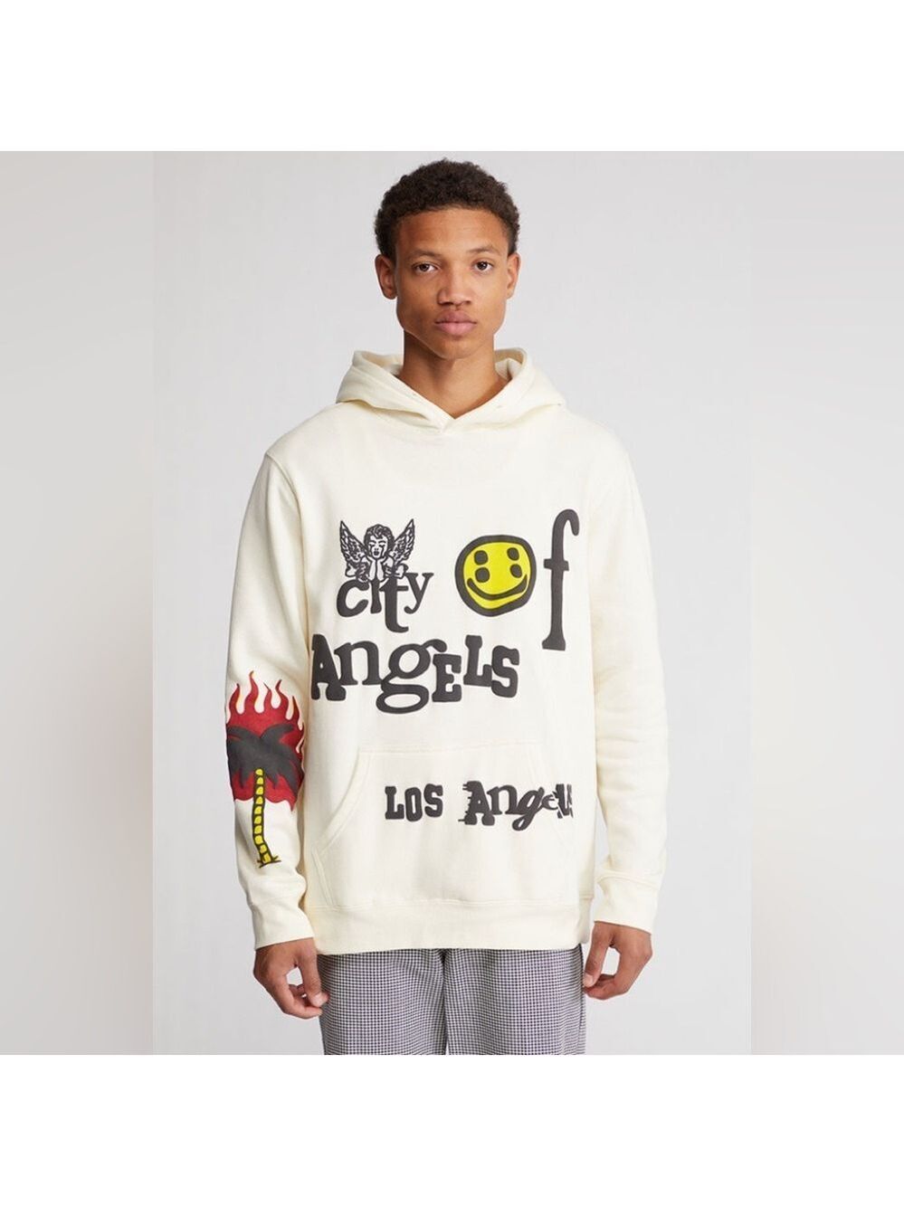 PACSUN City Of Angels Los Angeles Graphic Print Hoodie Sweatshirt SZ L Cream